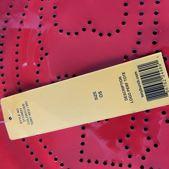 Tory Burch NWT Logo Perforated Tote in Tory Red - Picture 10 of 13